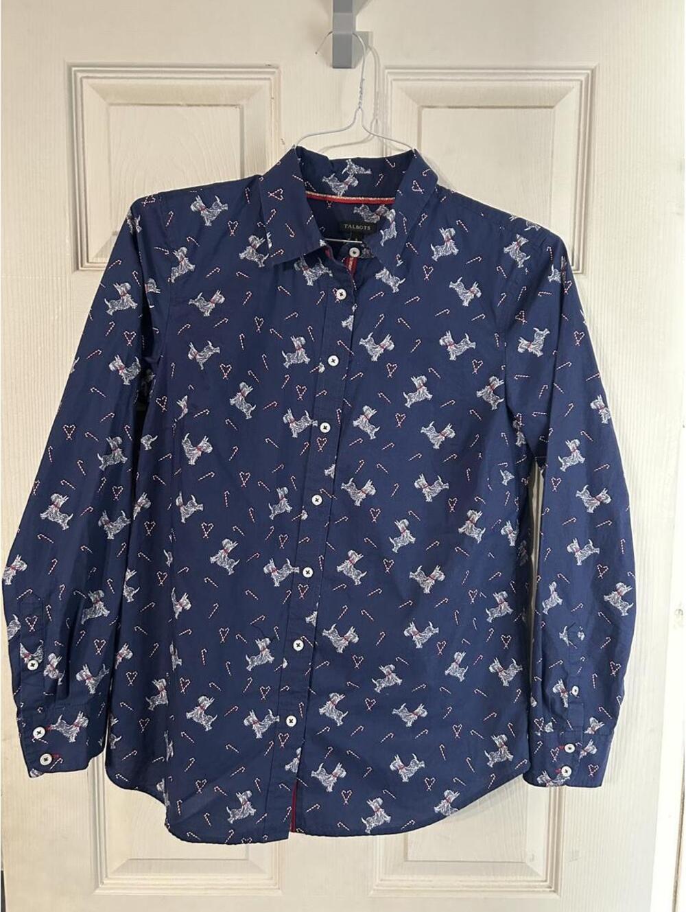 talbots scottie dog & candy cane holiday button-up